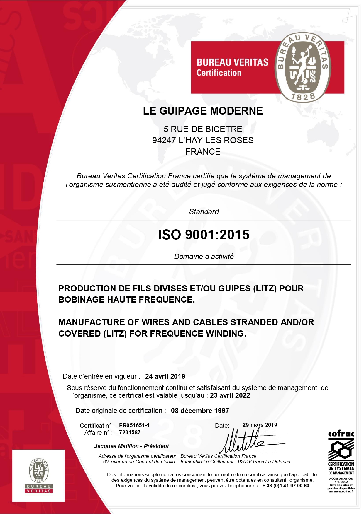 certificate iso litz wire veritas standard